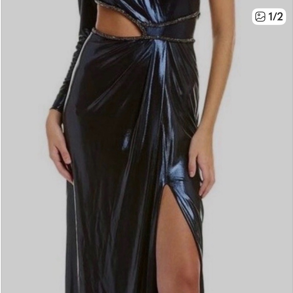 Marchesa Shimmering One-Shoulder Maxi Dress